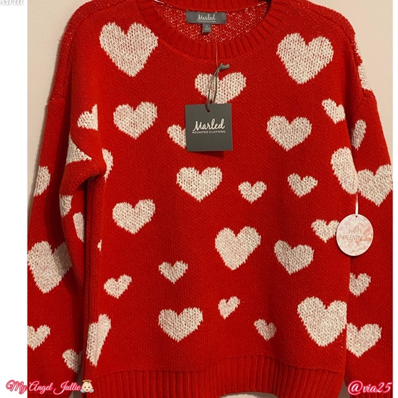 Marled Reunited Clothing Valentines Heart Print Round Neck Long Sleeve Sweater - Picture 3 of 8